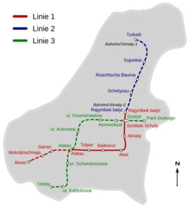 Mapa metra Almaty Kazachstán