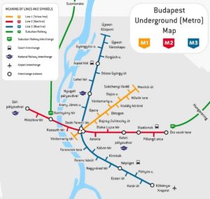Trasy a mapa metra v Budapešti Maďarsko