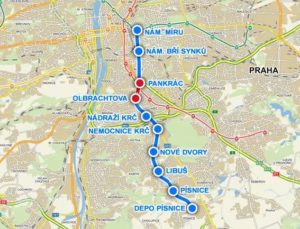 Stanice na mapě trasy D (Metro Praha)