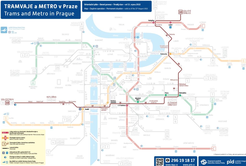 Tramvajové linky Praha Mapa - Tramvaj 10 ze Sídliště Řepy na Sídliště Ďáblice