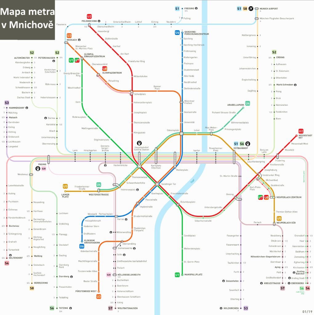 Mapa metra v Mnichově zóny U Bahn