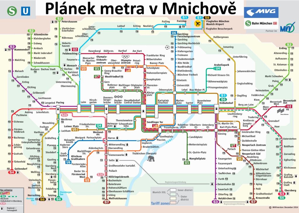 Metro v Mnichově na mapě ke stažení stanice trasy
