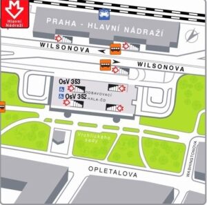 Plánek Praha Hlavní nádraží Mapa okolí Wilsonova odbavovací hala a ulice Opletalova