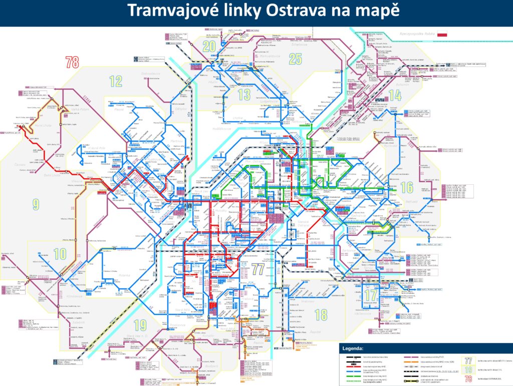 Tramvajové linky Ostrava na mapě Mapa